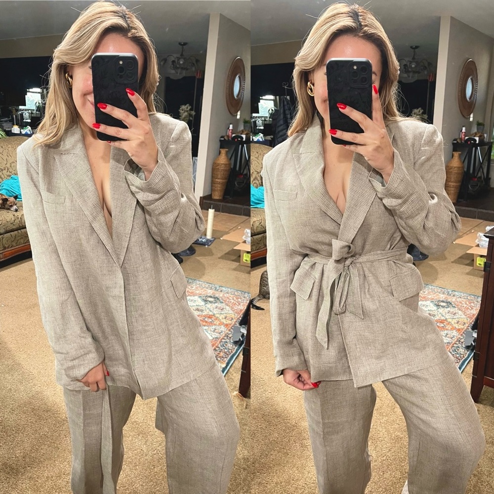BLOSSOM | SET! Belted Linen Blazer + Linen Trousers Size: Small